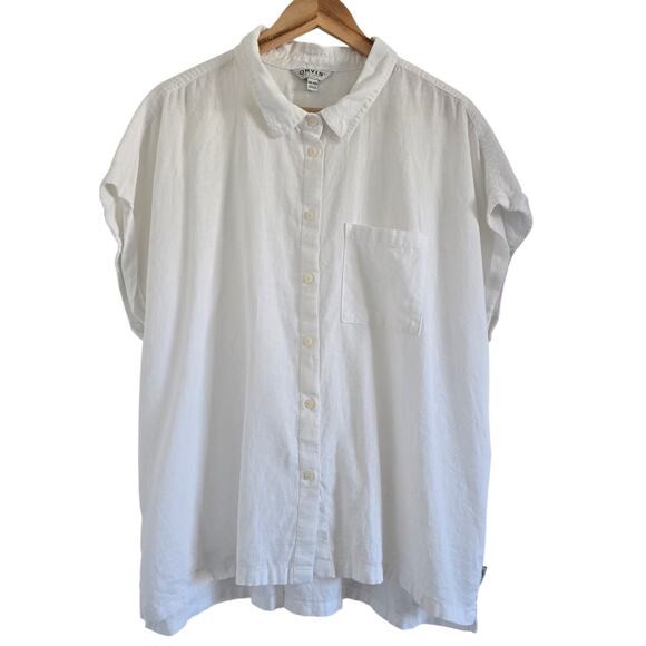Orvis Womens Linen Blend White Button Up Shirt Size 2XL Relaxed Boxy Fit Plus - Picture 2 of 9